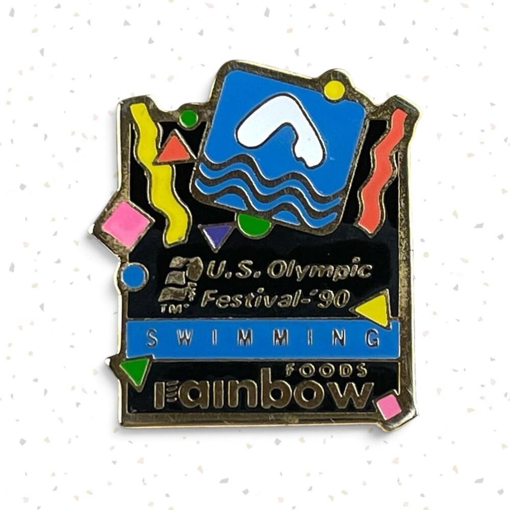 Vintage 1990 US Olympic Festival Swimming Commemorative Lapel Pin Rainbow Foods